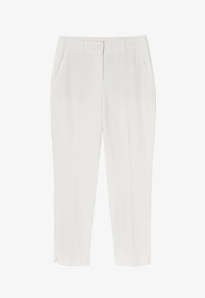 Pantaloni bianchi su misura con una texture liscia, dotati di tasche laterali e uno spacco all'orlo per un tocco di dettaglio in più.