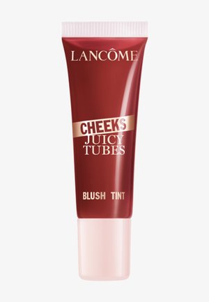 Blush Lancôme Cheeks Juicy Tubes dans un tube-pression rouge avec un bouchon rose clair.