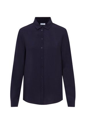 Marineblauwe longsleeve shirt van soepel stof, met een klassieke kraag en een knopenfront met gepolijste knopen, met een getailleerde pasvorm.