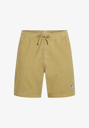 Kratke hlače iz kordurovega blaga v svetlo rumeni barvi z elastičnim pasom in vrvico za zategovanje. Imajo našitek z logotipom na spodnjem desnem delu in rebrasto teksturo.