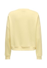 Sweat-shirt à manches longues de couleur jaune clair avec col rond, poignets et ourlet côtelés, présenté de dos sur un fond blanc.