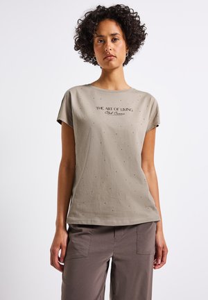 MIT SCHMUCKSTEINEN - Print T-shirt - beige
