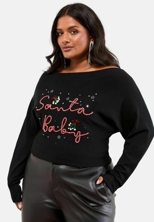 PLUS SIZE FIT - CHRISTMAS SLASH NECK  - Strickpullover - black santa baby