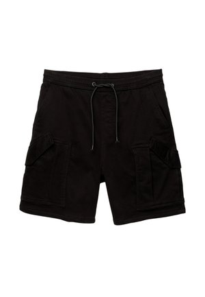 Sorte cargoshorts med elastisk talje, justerbar snøre og to frontlommer. Lavet af et slidstærkt bomuldsblandingsstof.