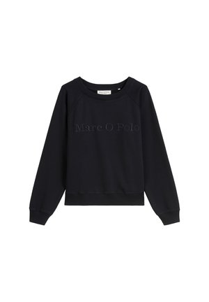 Black long-sleeve sweatshirt with ribbed cuffs and hem, crew neck, and subtle "Marc O’Polo" logo across the chest.