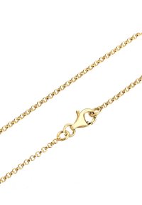 Guldikæde med sammenkoblede led, der har en lumsklæsning. Glat tekstur og ensartet glans i hele designet.