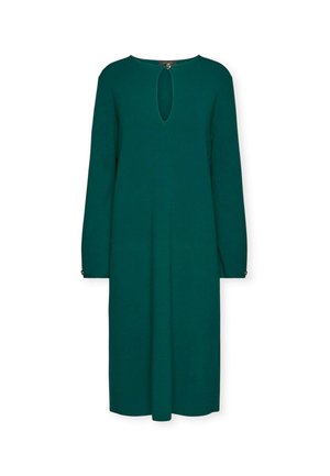 Abito verde a maniche lunghe con scollo a chiave, caratterizzato da una vestibilità ampia e dettagli con bottoni sui polsini. Realizzato in tessuto morbido.