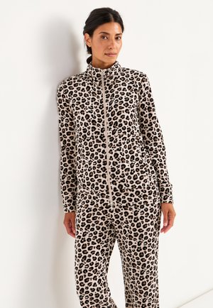 Tröja med dragkedja - beige leopard