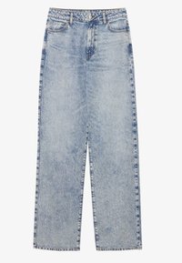 Světlé modré džíny z denimu se střihy rovného nohavice, designem pěti kapes a viditelným švem. Obsahují zapínání na zip a knoflík.