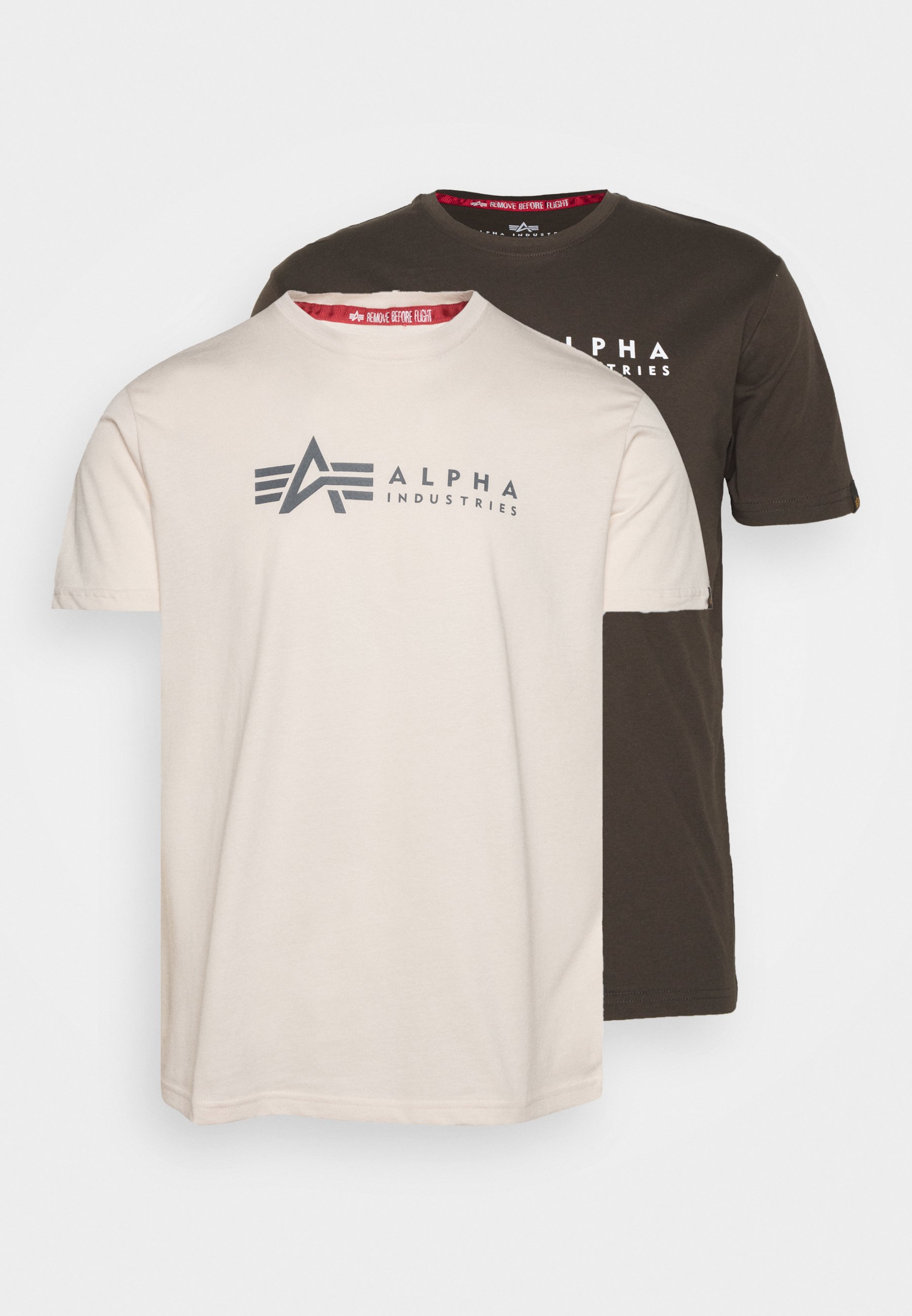 Alpha Industries LABEL 2 PACK - T-Shirt print - black olive