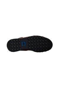 Talpa de pantof din cauciuc negru, cu un model texturat și un patch central cu logo albastru, concepută pentru aderență și durabilitate.