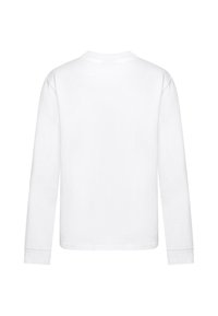Weißes Langarm-T-Shirt aus Baumwolle mit Rundhalsausschnitt, featuring einem schlichten Design ohne sichtbare Muster oder Logos auf der Rückseite.
