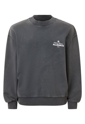 Tummanharmaa collegepusero, jossa on pyöreä kaula-aukko, ribbireunat ja pieni valkoinen "ALLSAINTS" -logo rinnassa. Sujuva kangaslaatu.