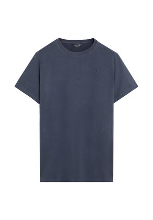 Marineblå kortærmet T-shirt i bomuld med rund hals og lille broderet logo på venstre bryst.
