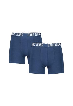 Twee paar donkerblauwe boxershorts met witte elastische taillebanden met het label "CARS JEANS" in hoofdletters.