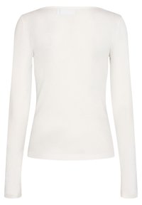 Langærmet top i off-white strikstof med rund halsudskæring og tætsiddende silhuet. Glat tekstur og enkelt design.