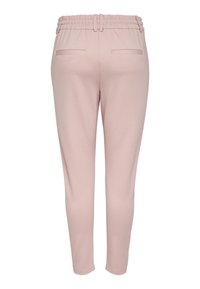 Rosa, stretchiga byxor med smal passform, som har elastisk midja och två bakfickor, slät textur och enkel design.