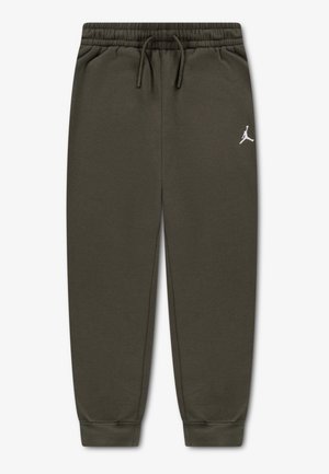 Temno zelene elastične trenirke z vrvico za zategovanje, zategnjenimi gležnji in majhnim belim logotipom Jumpman na zgornjem levem stegnu.