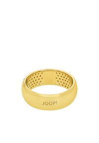 Anello in metallo dorato con esterno liscio e arrotondato e interno perforato, dotato del logo inciso "JOOP!".