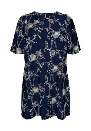 Zizzi, KURZES A-LINIENKLEID MIT STICKMUSTER - Φόρεμα ημέρας - blau
