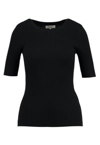 Sort ribbet kortærmet top med rund hals. Slim fit og tekstureret stof. Etiketten læser "Zalando" indeni halsudskæringen.