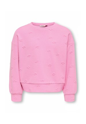 Sweat-shirt rose à manches longues avec petits motifs en relief de nuages et col rond.