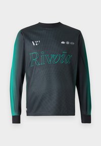 Pitkähihainen urheilupaita mustana vihreällä gradientilla; sisältää "Rivvia" -grafiikan, korkean kauluksen ja mustat hihansuut. Valmistettu kevyestä synteettisestä materiaalista.