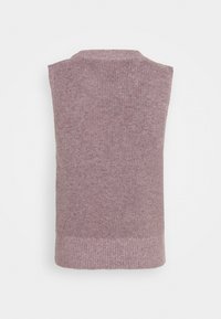 Ärmlös pullover i ljuslila stickad, med rund halsning och ribbad nederkant. Mjuk textur, minimalistisk design utan synlig hårdvara.