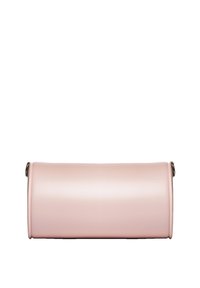 Borsa a spalla rotonda rosa realizzata in pelle liscia con hardware in argento. Design elegante con una chiusura a scatto discreta e un'estetica minimalista.