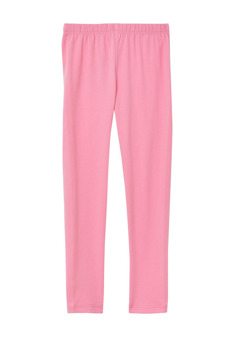 Rosa Leggings aus weichem, dehnbarem Stoff mit einem elastischen Bund, die eine glatte Textur und ein figurbetontes Design aufweisen.