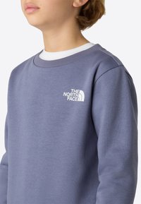 Felpa grigia con scollo a girocollo, caratterizzata da un logo bianco sul petto. Tessuto morbido, vestibilità comoda e collo leggermente a costine.