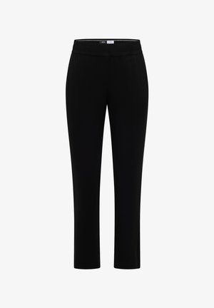 Pantalon noir droit avec taille élastique, sans poches visibles ni ornements, présenté sur fond blanc.