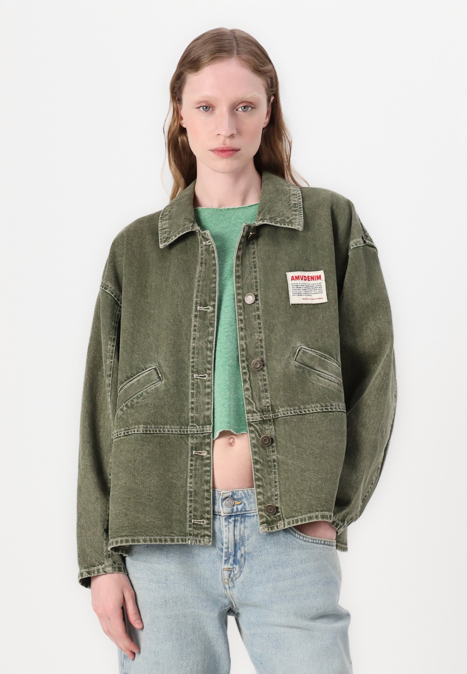 American Vintage UZATOWN - Denim jacket - olive/light brown