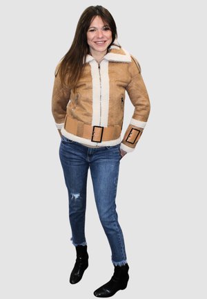 BIKER EFECTO CINTURÓN - Chaqueta de cuero sintético - camel