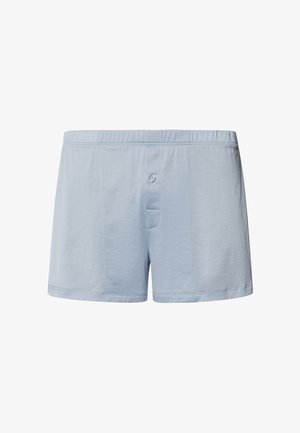 Bóxer de algodón azul claro con cintura elástica, que cuenta con un cierre de botón frontal y sutiles detalles de costura.