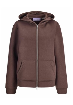 Brun zip-up hoodie med en snor i hætten, to forlommer, ribbede ærmer og talje, lavet af blødt, struktureret stof.