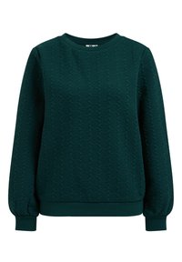 Zelená, texturovaná mikina se vzorem vln, kulatým výstřihem a dlouhými rukávy. Obsahuje žebrované manžety a lem pro fitted vzhled.