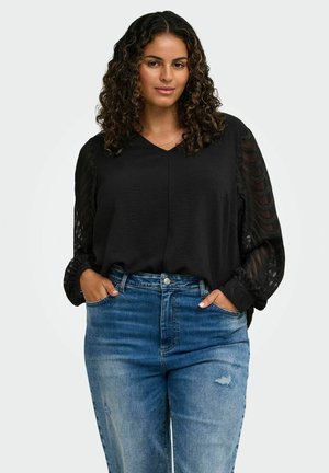 ONLY Carmakoma, CARMETTA L/S V-NECK TOP WVN - Blouse - black