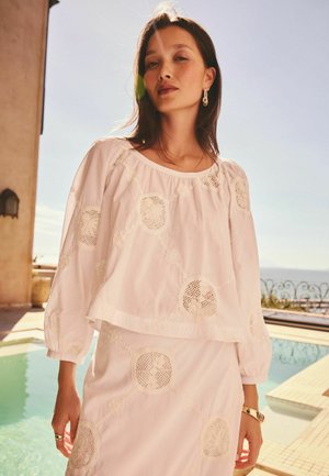 Next, REGULAR FIT - CROCHET INSERT LONG SLEEVE BARDOT TOP . - Blouse - white