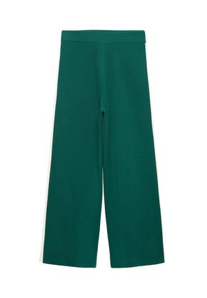Pantaloni larghi verdi con vita alta e taglio dritto, presentati piatti su uno sfondo bianco.
