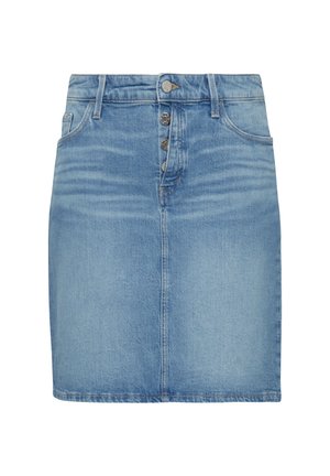Jeansrock in Hellblau mit taillierter Passform, fünf Knöpfen und subtilen Verblassungen. Mit Gürtelschlaufen und geradem Saum.