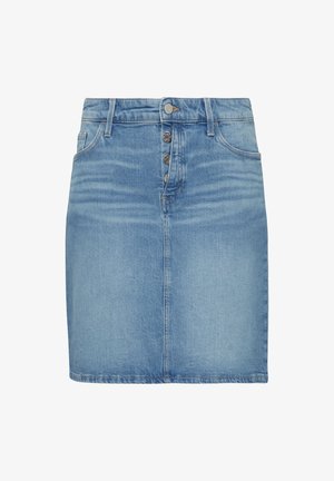 Jeansrock in Hellblau mit taillierter Passform, fünf Knöpfen und subtilen Verblassungen. Mit Gürtelschlaufen und geradem Saum.