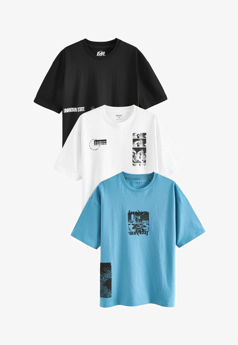 Next REGULAR FIT 3 PACK - T-shirt imprimé - black white blue