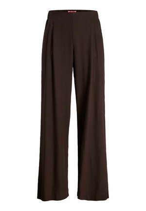 Pantalon marron à jambes larges avec taille élastique et coupe décontractée, conçu pour un style casual ou formel.