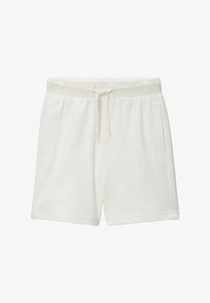 Shorts en coton blancs avec une texture côtelée, une taille élastique, un cordon de serrage ajustable et deux poches avant. Design décontracté adapté pour les loisirs.