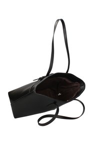 Borsa a tracolla nera in pelle con design strutturato, chiusura con zip e ampio interno brown. Presenta due lunghe e piatte tracolle.