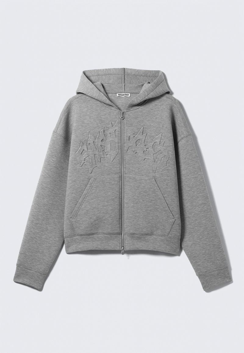 Weekday SIMON GRAPHIC SCUBA ZIP HOODIE - Sweat zippé - grey melange ...