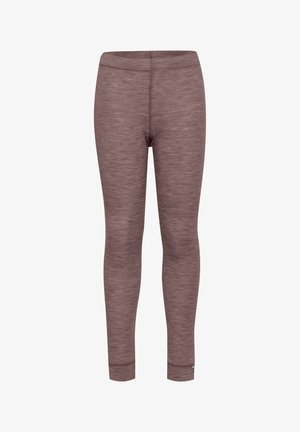 Bordeauxfarbene Leggings aus einem strukturierten, dehnbaren Stoff mit einem einfarbigen Muster. Sie verfügen über einen hohen Taillenbund und ein kleines Logo-Detail am Saum.