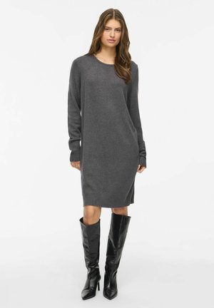 VILA, KNITTED DRESS VIRIL SHORT - Рокля тип пуловер - dark grey melange