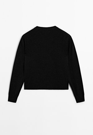 BUTTONED WITH CREW NECK - Strickjacke - black